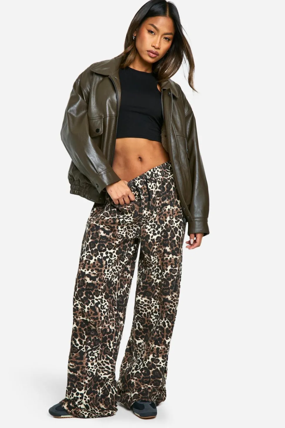Leopard Print Elasticated Waist Wide Leg Jeans | Nasty Gal