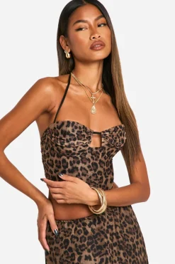 Leopard Print Mesh Ruched Cup Halterneck Corset | Nasty Gal