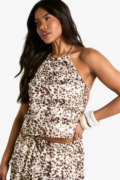Leopard Print Ruffle High Neck Woven Cami Top | Nasty Gal