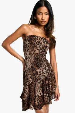 Leopard Printed Chiffon Asymmetric Mini Dress | Nasty Gal