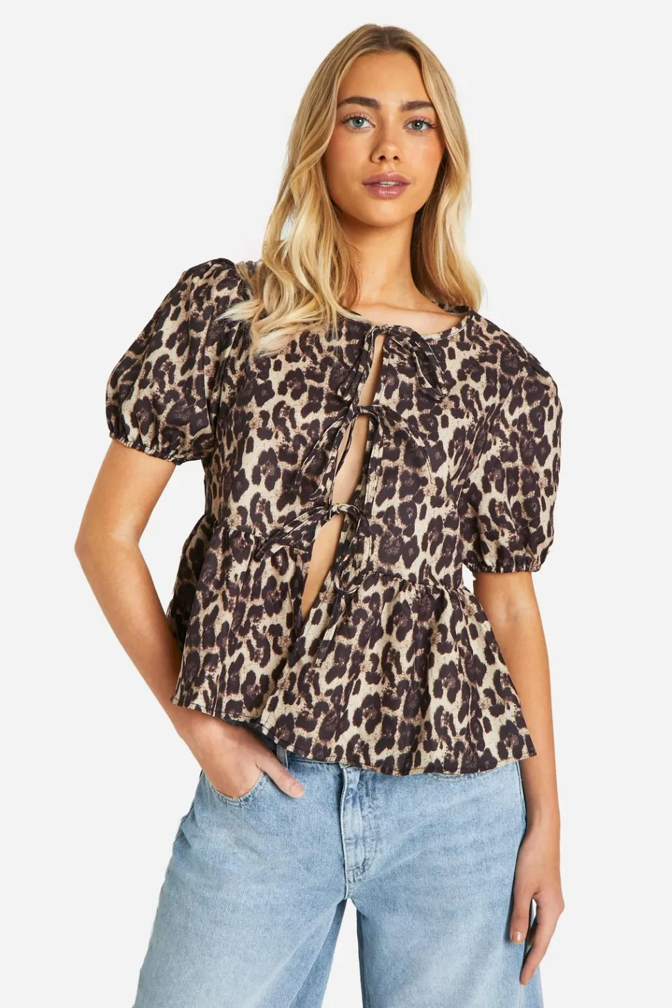 Leopard Puff Sleeve Bow Tie Blouse | Nasty Gal
