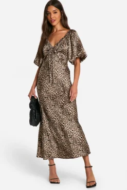 Leopard Puff Sleeve Midaxi Dress | Nasty Gal