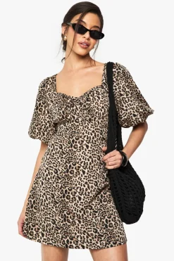 Leopard Puff Sleeve Mini Dress | Nasty Gal