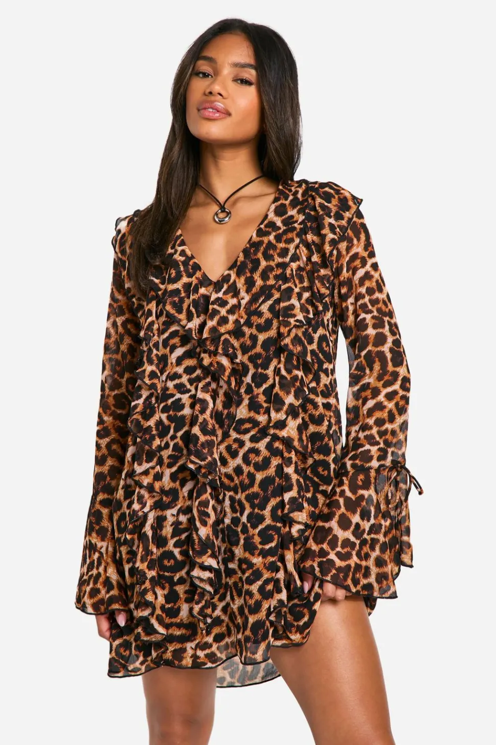 Leopard Ruffle Shift Dress | Nasty Gal