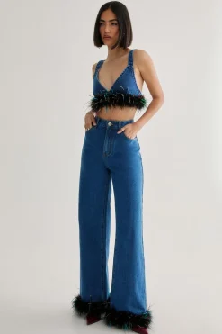 Limited Feather Trim Denim Jean | Nasty Gal