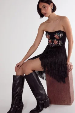 Limited Hand Embroidered Beaded Bandeau Fringe Tiered Mini Dress | Nasty Gal