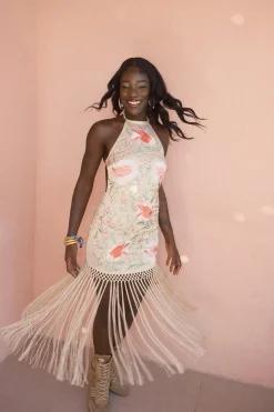 Limited Hand Embroidered Beaded Halter Fringe Mini Dress | Nasty Gal