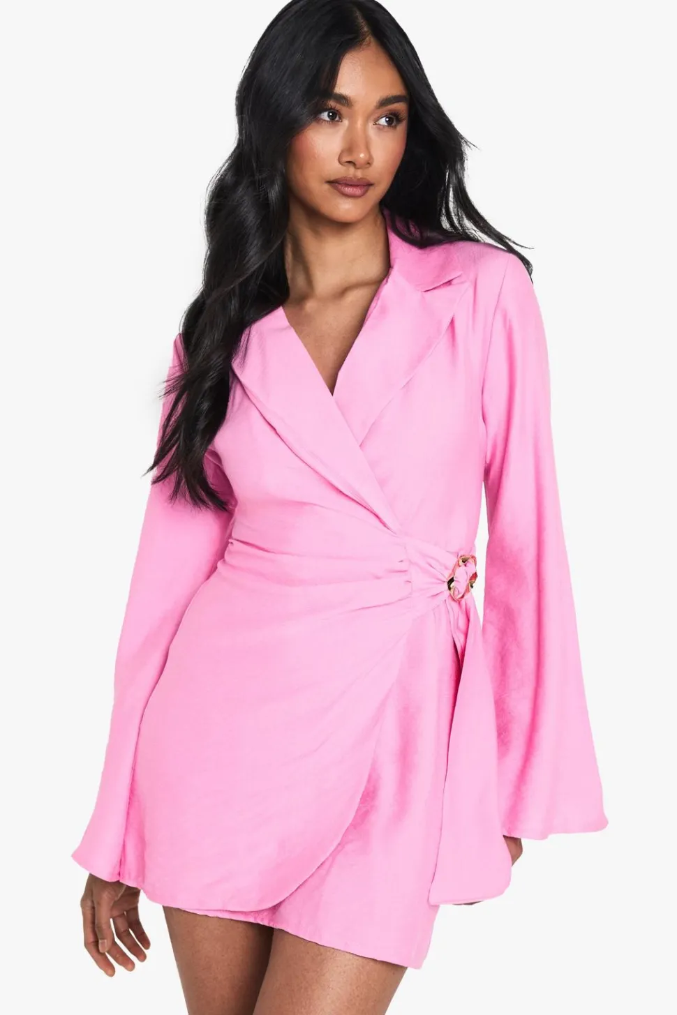Linen Look Buckle Detail Tie Waist Tailored Blazer Dress | Nasty Gal