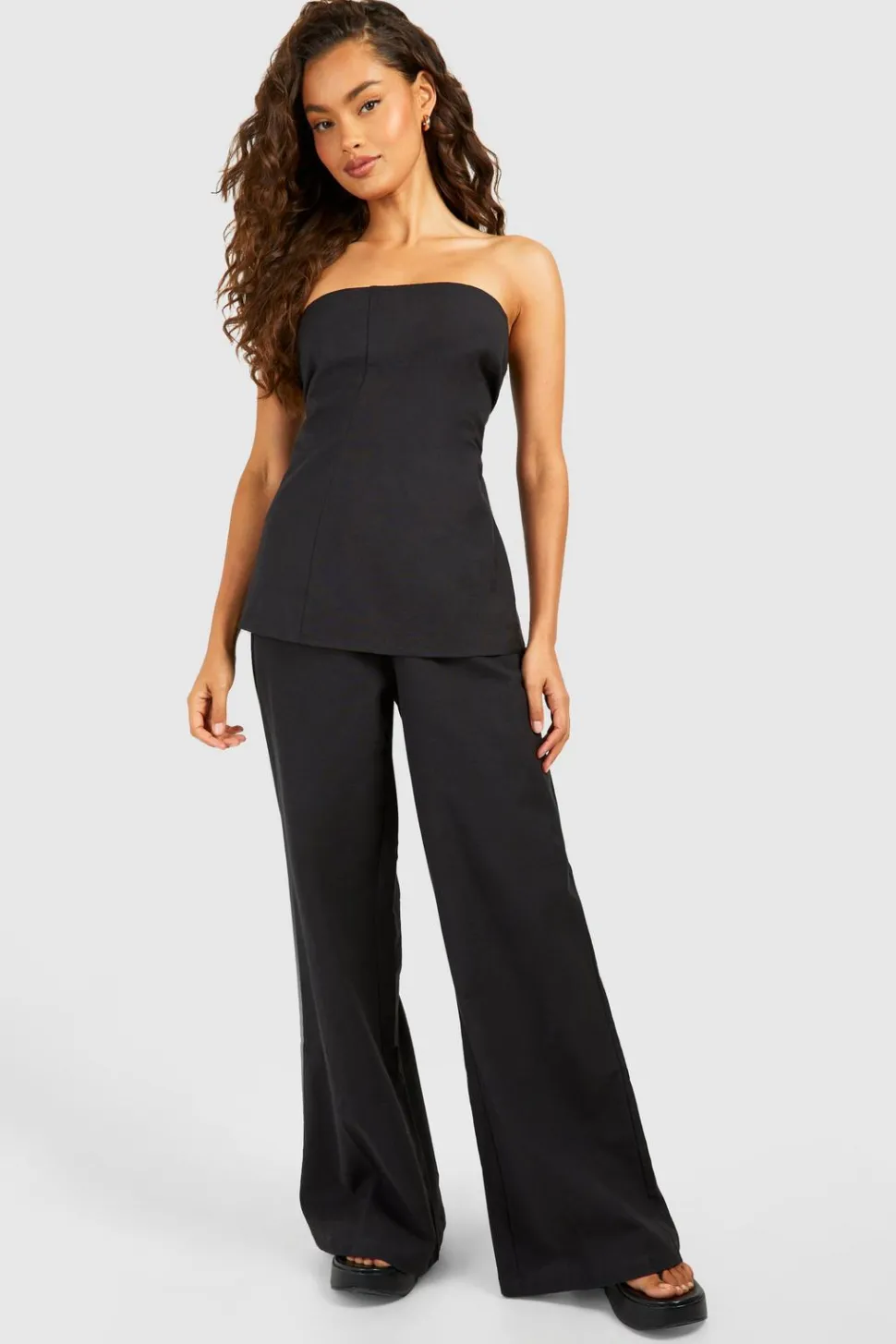 Linen Look Longline Bandeau & Wide Leg Trousers | Nasty Gal