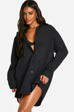 Linen Look Oversized Beach Shirt | Nasty Gal