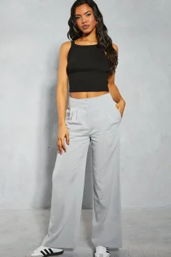 Linen Look Pleat Waist Detail Wide Leg Trouser | Nasty Gal