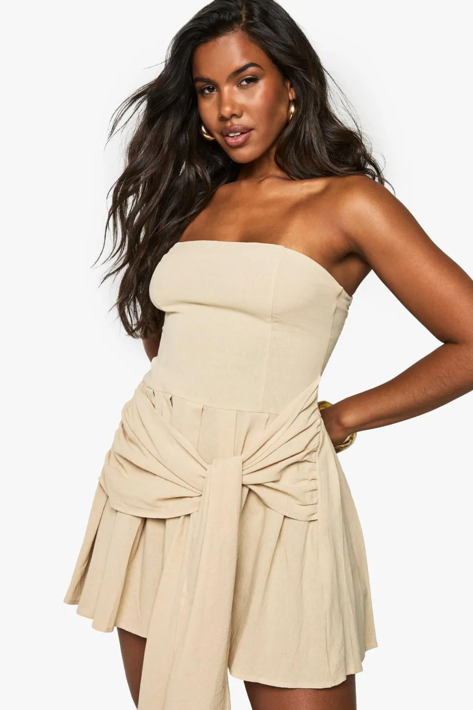 Linen Look Pleated Wrap Mini Dress | Nasty Gal