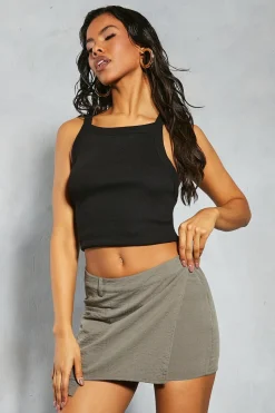 Linen Look Split Hem Mini Skirt | Nasty Gal
