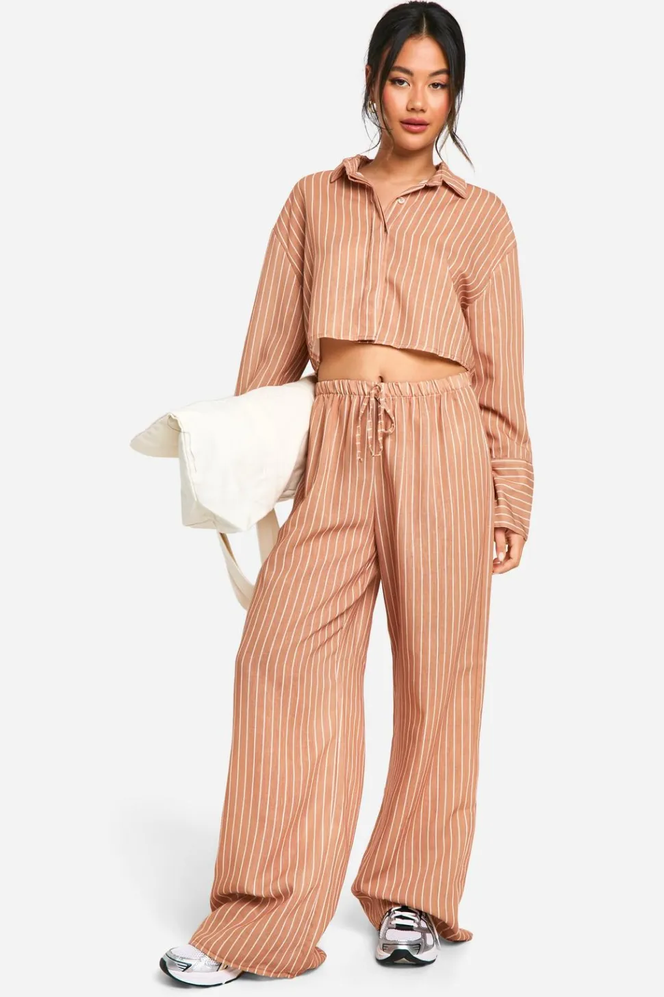 Linen Look Stripe Cropped Shirt & Wide Leg Trousers | Nasty Gal