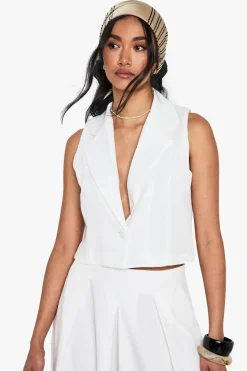 Linen Look Tailored Cropped Waistcoat | Nasty Gal