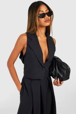 Linen Look Tailored Cropped Waistcoat | Nasty Gal