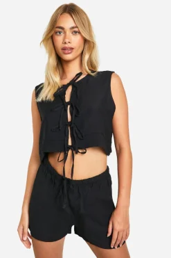 Linen Look Tie Front Sleeveless Blouse & Flippy Shorts | Nasty Gal