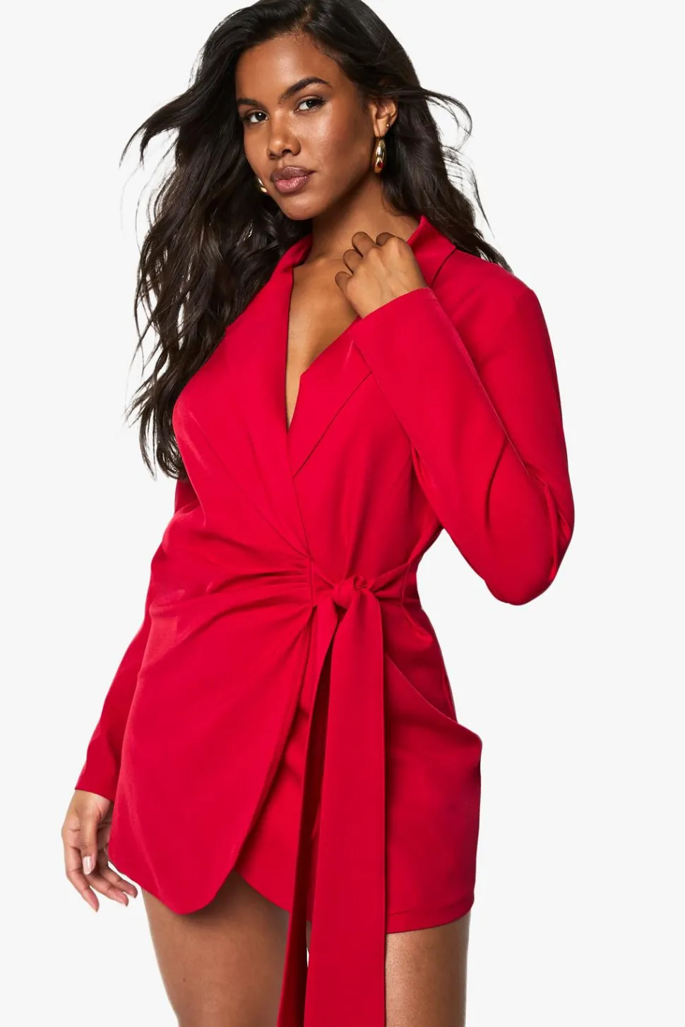 Linen Look Wrap Drape Front Tailored Blazer Dress | Nasty Gal