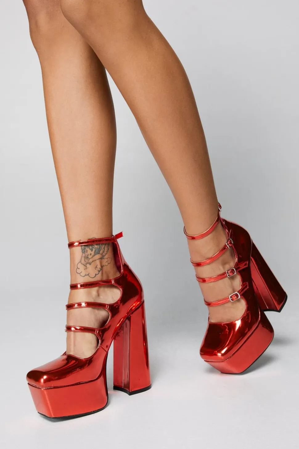 Liquid Metallic Platform Multi Strap Heels | Nasty Gal