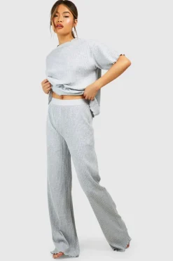 Loungewear Rib Wide Leg Trousers | Nasty Gal