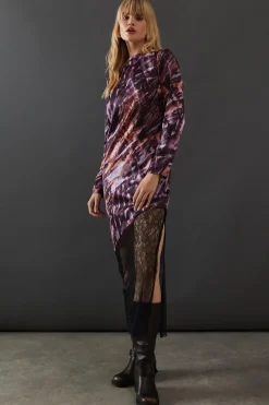 Marble Satin Column Lace Panel Midi Dress | Nasty Gal