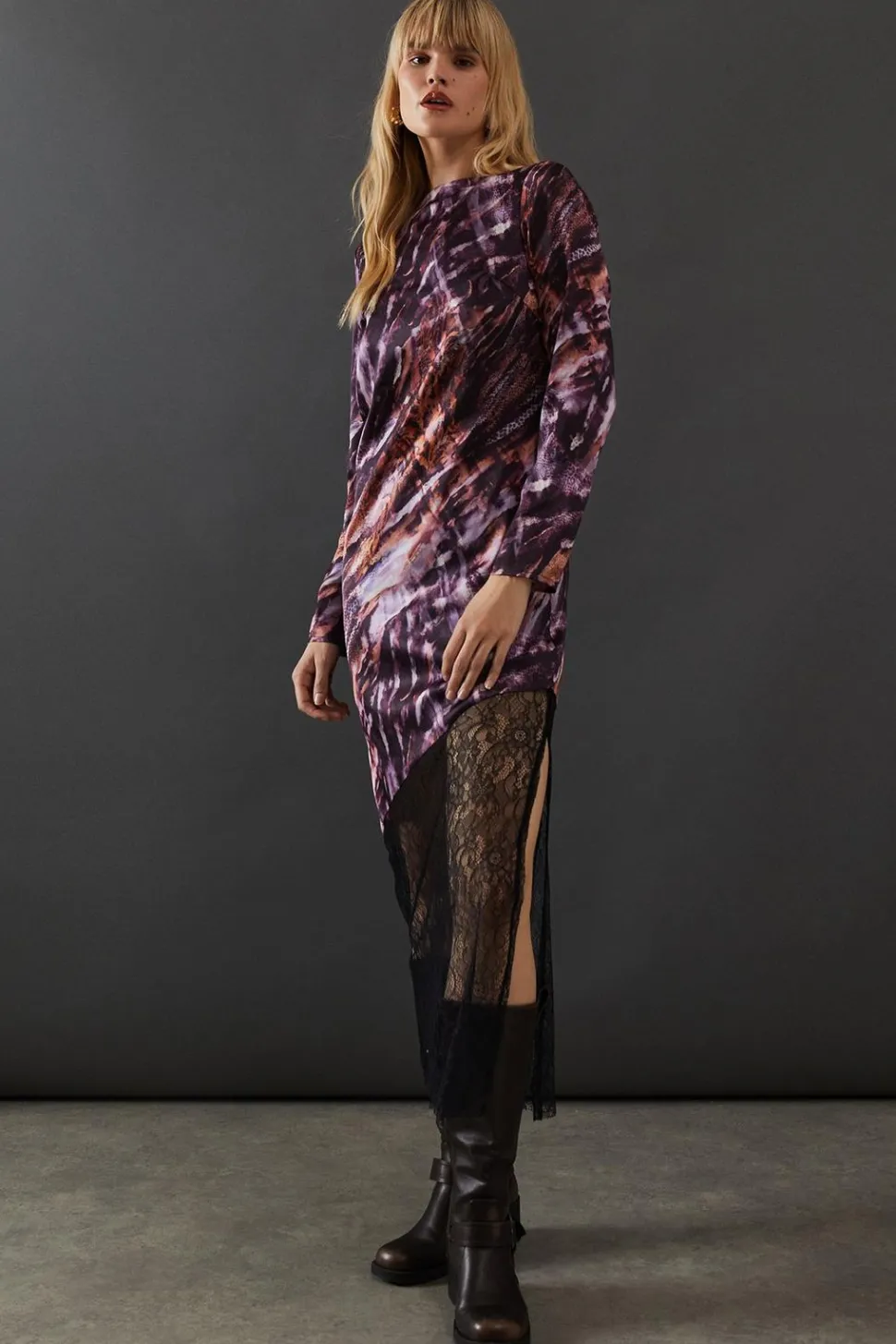 Marble Satin Column Lace Panel Midi Dress | Nasty Gal