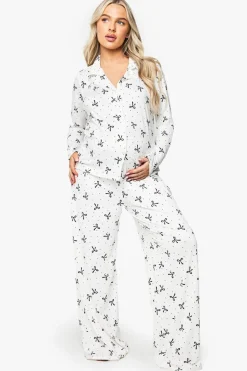 Maternity Bow Print Shirt & Trouser PJ Set | Nasty Gal