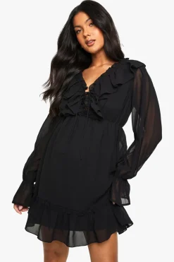 Maternity Chiffon Long Sleeve Ruffle Dress | Nasty Gal