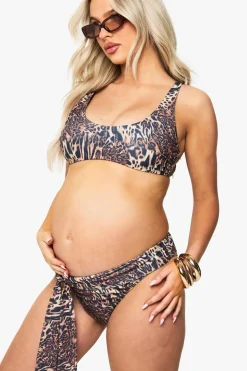 Maternity Leopard Scoop Neck High Waisted Tie Detail Bikini | Nasty Gal