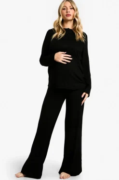 Maternity Long Sleeve Button Top & Wide Leg Trouser PJ Set | Nasty Gal