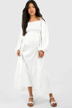 Maternity Shirred Poplin Midaxi Dress | Nasty Gal