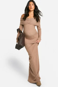 Maternity Soft Rib Off Shoulder Column Maxi Dress | Nasty Gal