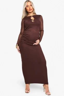 maternity trim detail ruched maxi dress | Nasty Gal