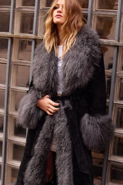 Maxi Suede Fur Trim Coat | Nasty Gal