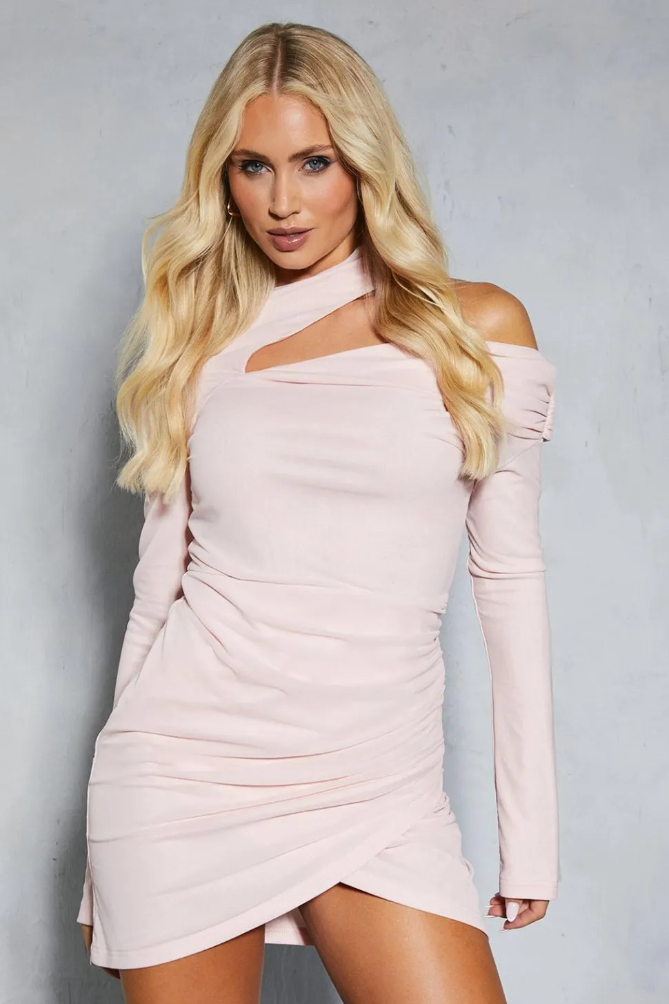 Mesh Bardot Long Sleeve Wrap Mini Dress | Nasty Gal