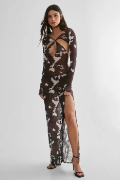 Mesh Cut Out Cow Print Maxi Dress | Nasty Gal