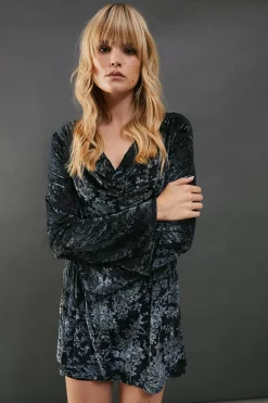 Mesh Velvet Burnout Cowl Neck Mini Dress | Nasty Gal