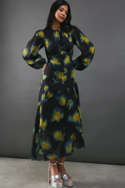 Metallic Burnout Chiffon Asymmetric Hem Midi Dress | Nasty Gal