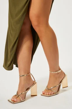 Metallic Cross Strap Toe Post High Block Heel Sandals | Nasty Gal