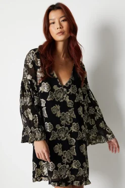 Metallic Georgette V Plunge Frill Swing Dress | Nasty Gal