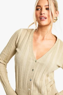 Metallic Gold Thick Rib Knitted Cardigan | Nasty Gal