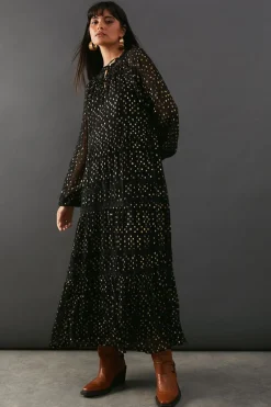 Metallic Jacquard Dobby Lace Insert Midi Smock Dress | Nasty Gal