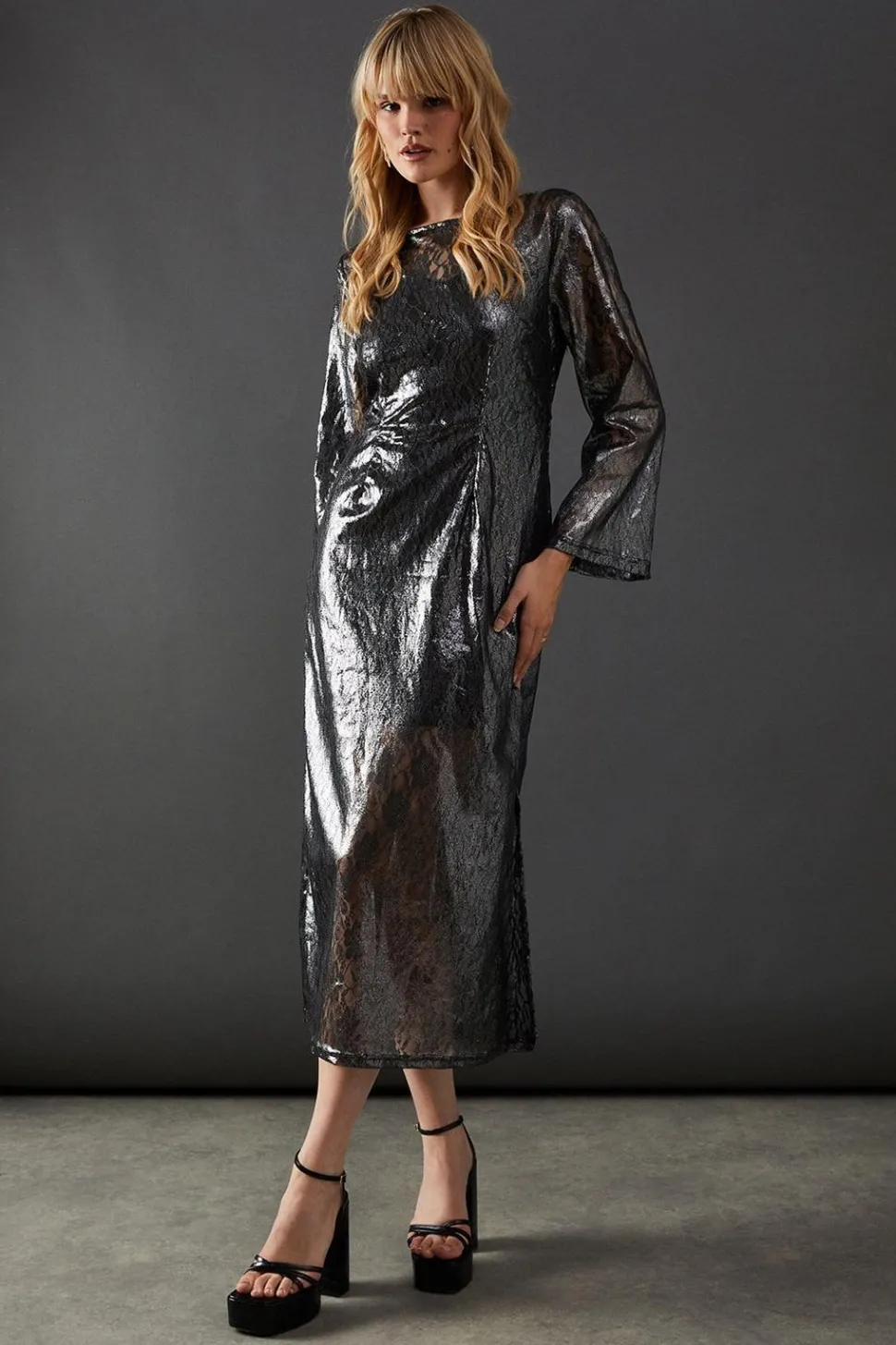 Metallic Lace Column Midi Dress | Nasty Gal