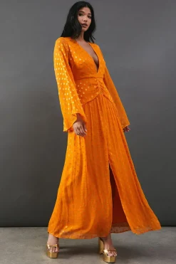 Metallic V Plunge Kimono Sleeve Maxi Dress | Nasty Gal