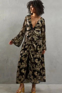 Metallic V Plunge Maxi Dress | Nasty Gal