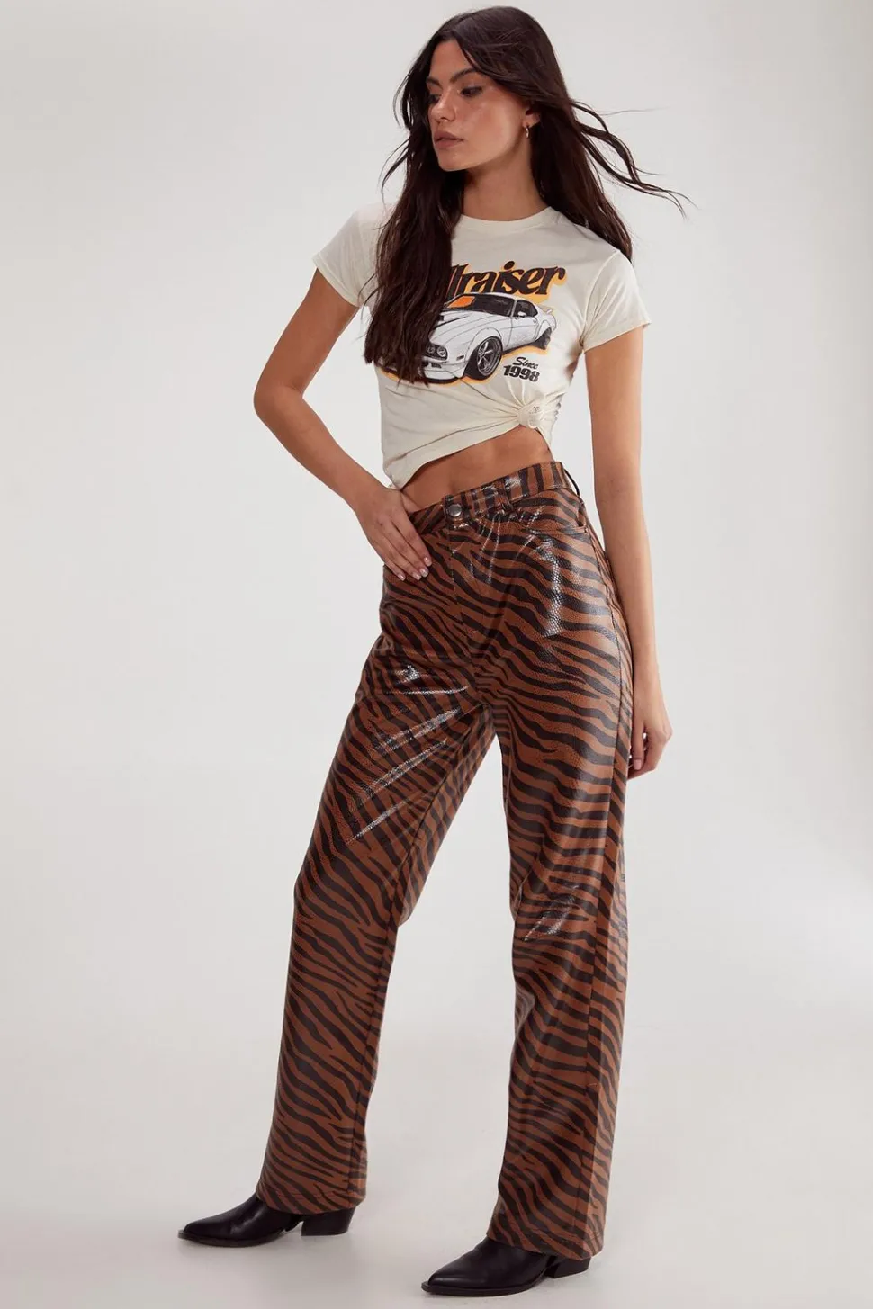 Neutral Zebra Straight Leg Pant | Nasty Gal