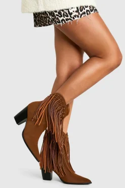 Nubuck Tassel Detail Heeled Western Ankle Boot | Nasty Gal