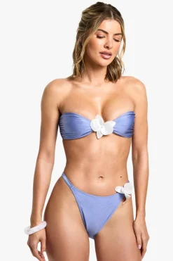 Orchid Flower Trim Bandeau Bikini Top & Tanga Bikini Bottoms Set | Nasty Gal