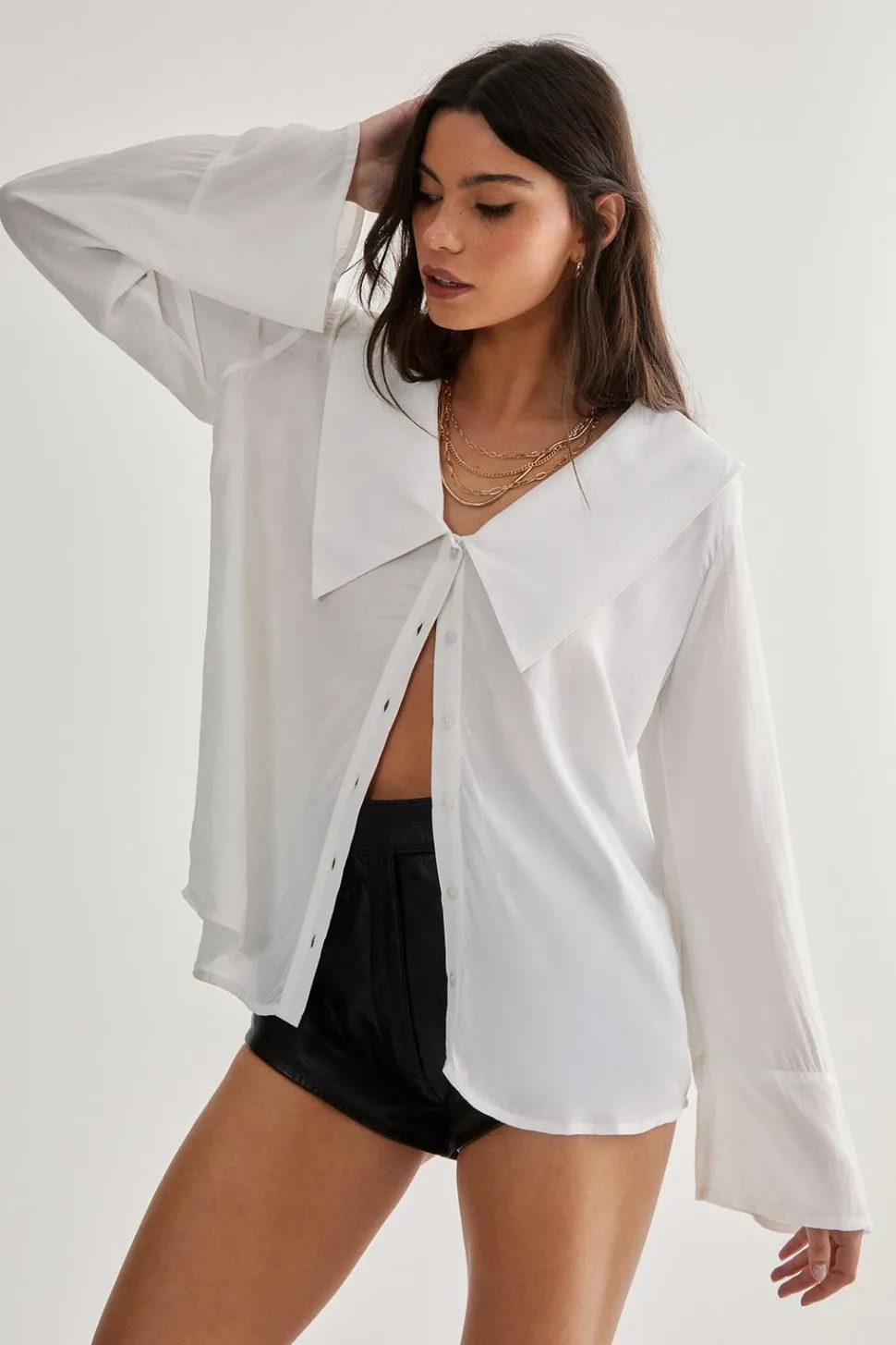 Oversized Collar Fluted Sleeve Shirt | Nasty Gal