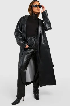Oversized Faux Leather Belted Trench Coat | Nasty Gal